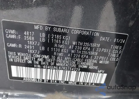 2024 Subaru Crosstrek Limited из США, поврежденный, VIN 4S4GUHL67R3754229